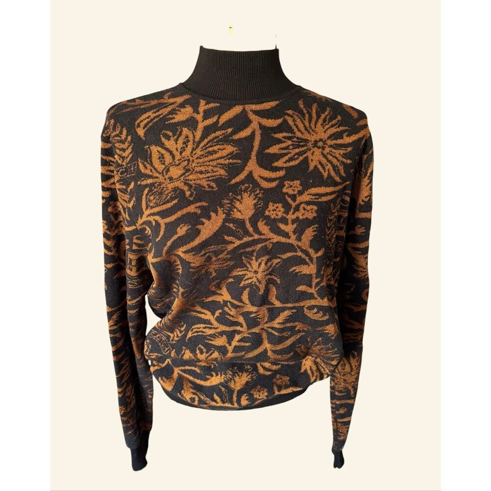 Scotch & Soda Floral Mock Neck Sweater Black Bronze Jacquard Knit Viscose Blend